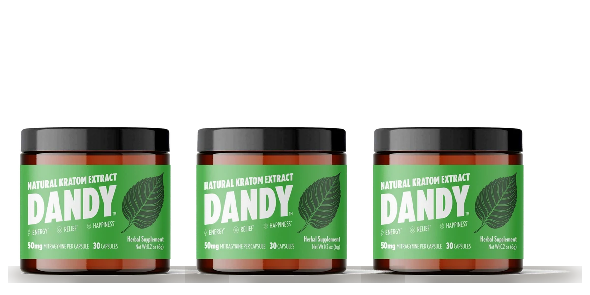 Three 30-count Dandy 50 mg Baseline jars